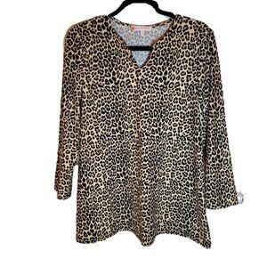 Jude Connally Women's 3/4 Sleeve Leopard Print Top Size Large